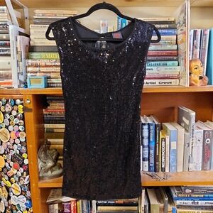 i.ner Y2K Black Sequin Mini Dress Keyhole Open Back Sleeveless Medium